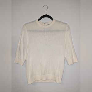 Essential Antwerp Keyhole Back S/S Crew Neck Cashmere Blend Sweater Off White XS